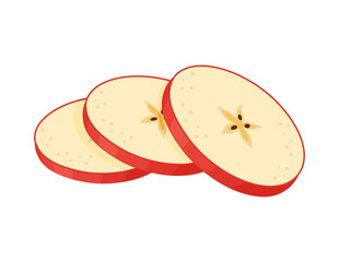 Red ripe apple slices, fresh garden fruit. Hand drawn food clipart. Slices of fresh Red apple fruit, Flat style isolated on transparent background. Red Delicious Vector illustration