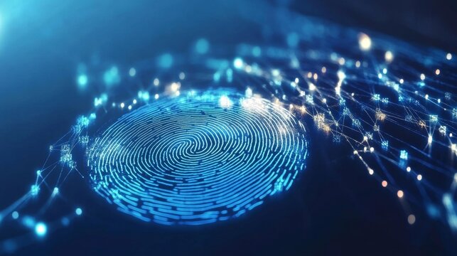 Illuminated Fingerprint Scanner Interface for Biometric Security Concept