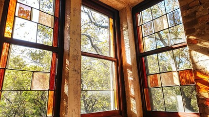 Three Stained Glass Windows Offer Views of the Outdoors