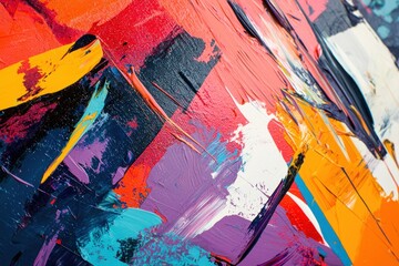 Vibrant brushstrokes of oil painting display vivid colors and artistic texture in abstract contemporary style