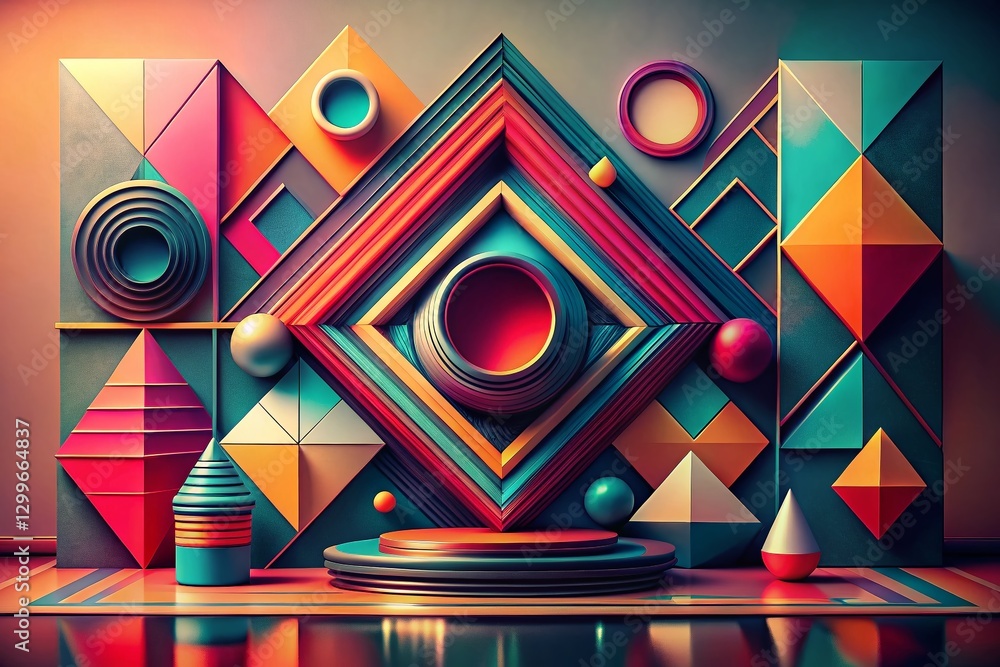 Poster retro abstract shapes outline, high depth of field background image