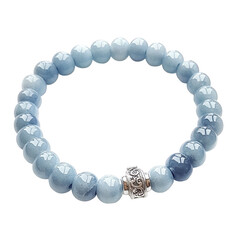 Obraz premium A clean and stylish graphic design of a handcrafted bracelet featuring a sequence of soft blue beads and a small decorative silver charm, transparent background, PNG