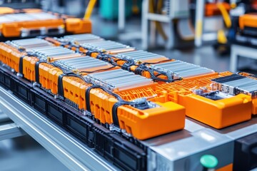 Close-up View of Electric Vehicle Battery Pack Assembly Process