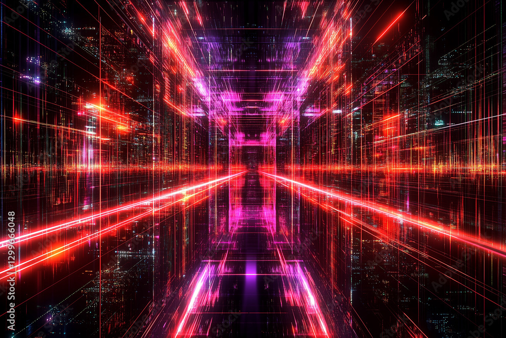 Poster futuristic abstract background with lines and neon lights in a vibrant graphic design style