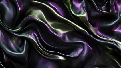 Dark iridescent silk fabric with flowing waves and folds.