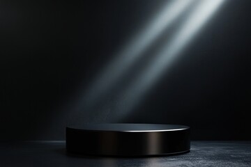 Dark, minimalist podium with spotlight.