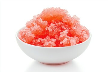Refreshing red ice in white bowl creating a vibrant and thirst quenching treat on a white surface