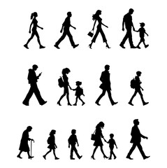 Vector illustration. Large set of silhouettes on a white background.