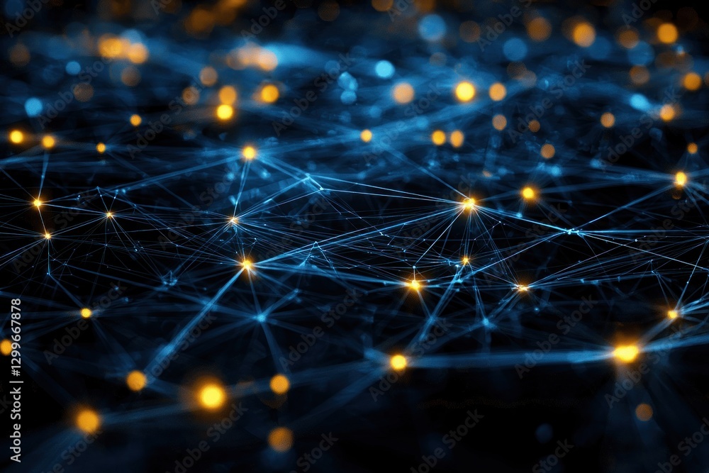 Aufkleber abstract technology mesh network with glowing nodes digital communication future perspective