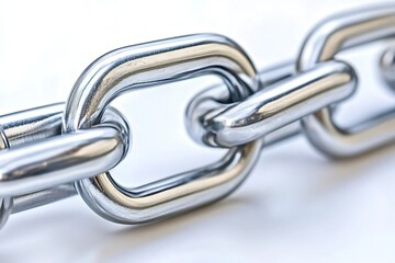 Obraz premium Close-up of an Interlocked Metal Chain Against a Clear White Backdrop