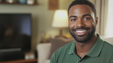 Naklejka premium Smiling Man in Cozy Living Room