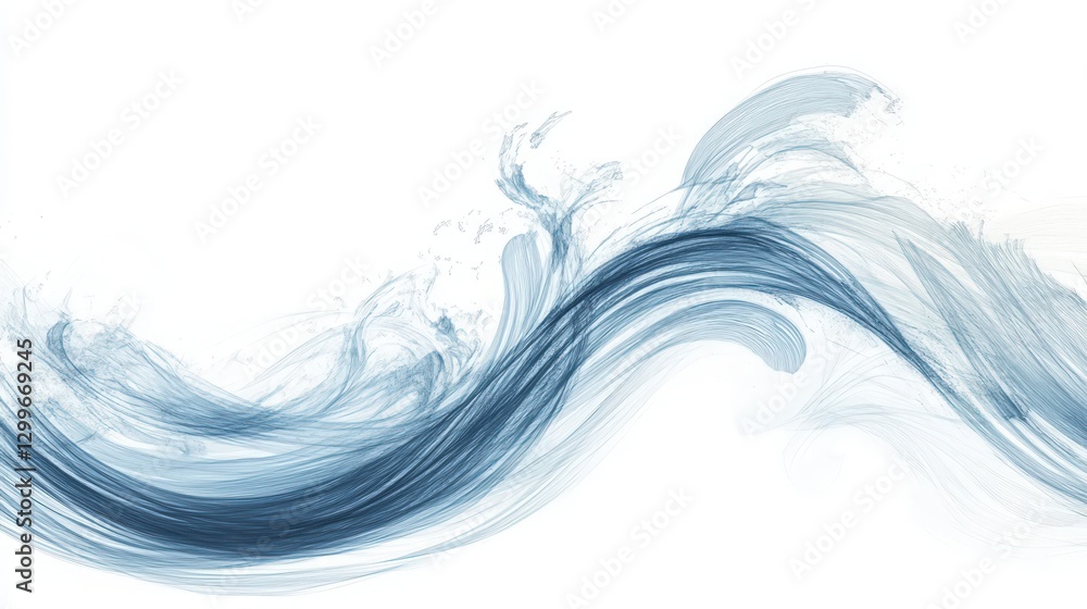 Poster fluid motion: delicate waveforms in ethereal blue and white abstract design