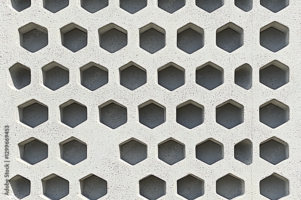 Poster concrete wall facade with hexagonal openings creates abstract pattern