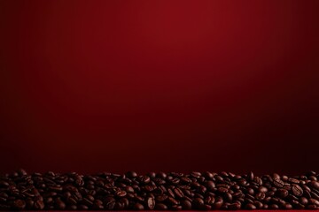 Dark red background with roasted coffee beans.