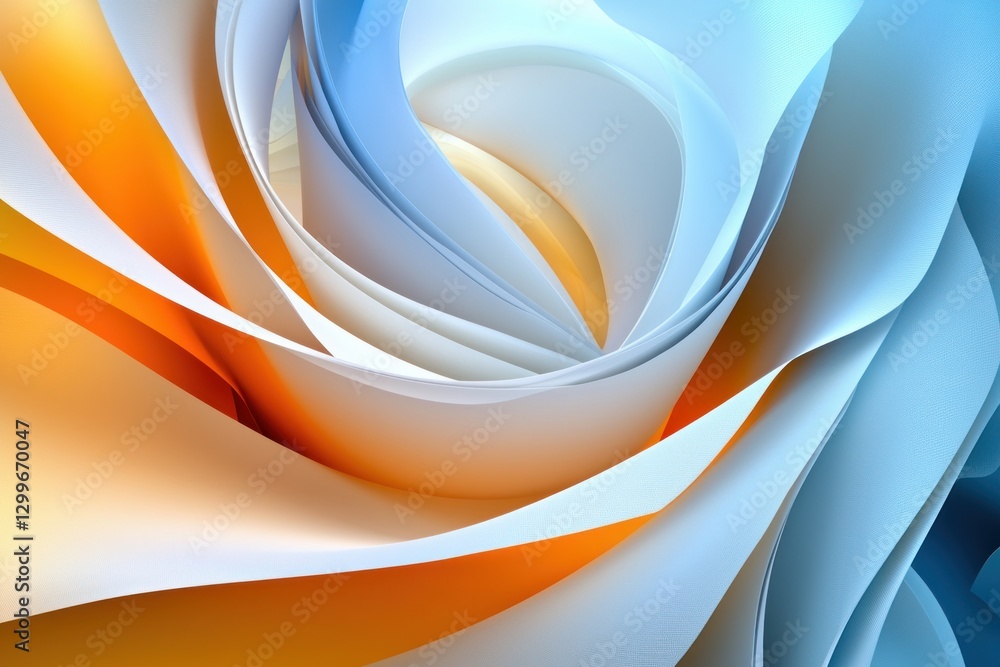 Aufkleber dynamic curves in vibrant orange and tranquil blue create a serene abstract background of layered fo