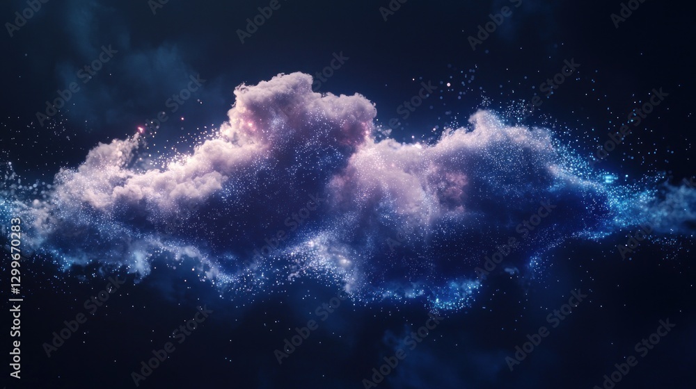 Poster luminous cloudscape featuring cosmic dust and spectral colors creating an ethereal nightscape atmosp