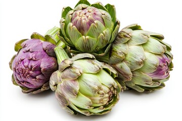Fototapeta premium Fresh artichoke vegetable on the white plain background for healthy organic raw food dieting