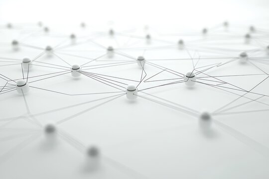 Abstract neural network connection with white nodes in elegant isometric view technological concept
