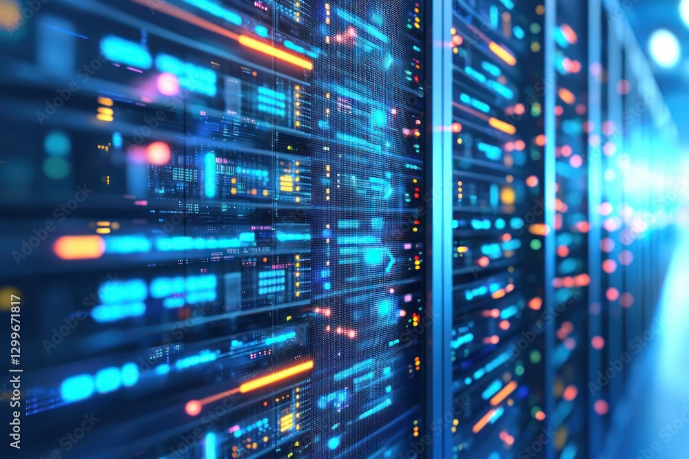 Aufkleber data center server infrastructure illuminated panels modern technology processing information cybers