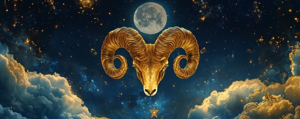 Golden Ram Against Night Sky