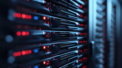 Dark futuristic database server farm hardware for data center backup technology high technology style