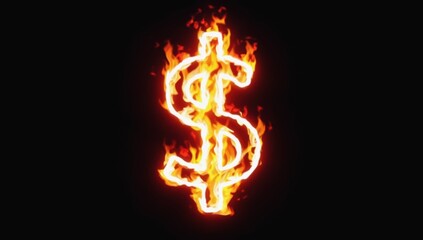 Fiery dollar symbol igniting wealth concept dark background graphic