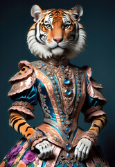 Fototapeta premium Antropomorfismo, tigre, retrato, arte, hombre tigre elegante