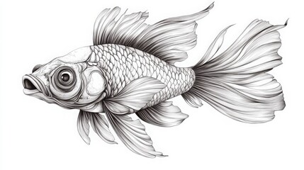 Fototapeta premium Detailed monochromatic illustration featuring an elegant goldfish artwork