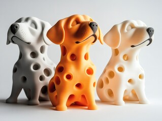 High-quality 3D printed dog toys in vibrant colors
