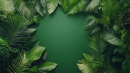 Lush green leaves framing vibrant background nature scene tropical environment
