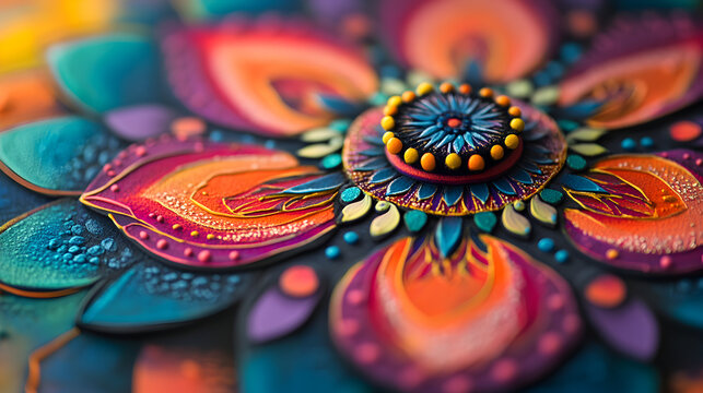 dise&ntilde;o de un mandala colorido con dise&ntilde;o de flor en tercera dimension en 3d resaltado para plantilla con dise&ntilde;o decorativo en digonal