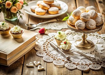 Rustic Wedding Invitation Dessert Table with Vintage Details