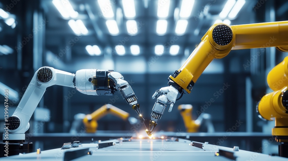Fototapete robotic arms perform delicate operation in futuristic factory intelligent automation precision proce