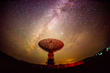Radio telescopes and the Milky Way at night