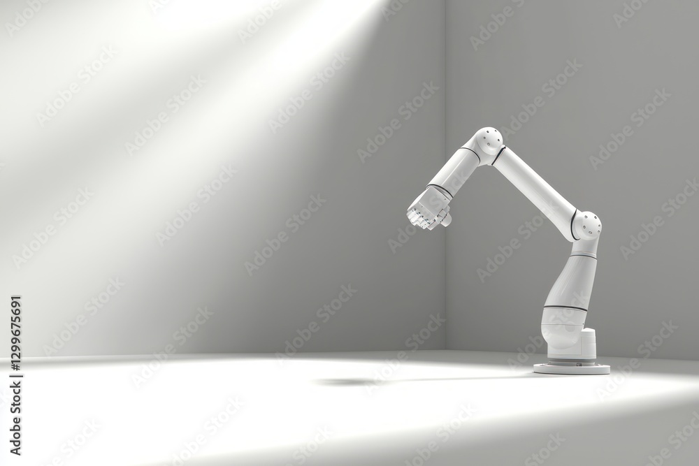 Aufkleber white robotic arm in minimalist setting modern technology innovation automation concept