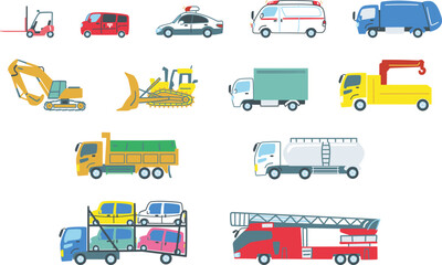 はたらくくるま　いろんな車　セットのストックイラスト素材  © gogondayo
