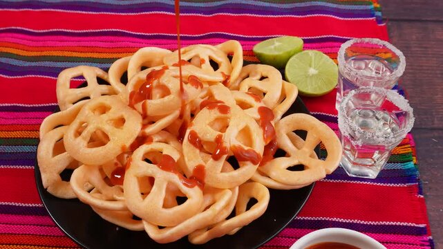 Botana mexicana ba&ntilde;ada en salsa picosa