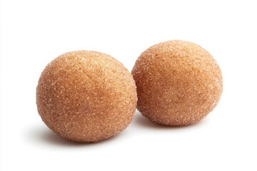 Fototapeta premium Two luscious sugar coated donut holes inviting visual delight in studio shot on white background