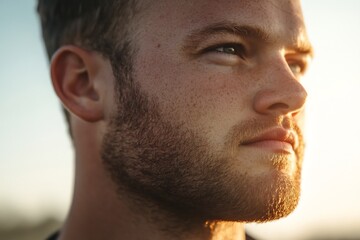 Fototapeta premium Man soft-focus sunlight golden neutral tones