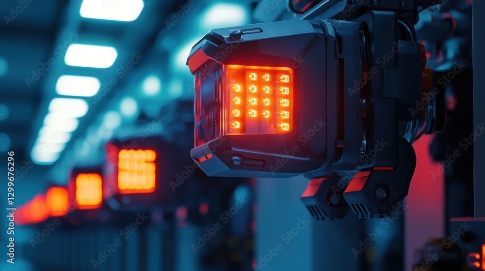 Aufkleber vivid close up of automated industrial machinery highlighting robotic technology in futuristic blue 