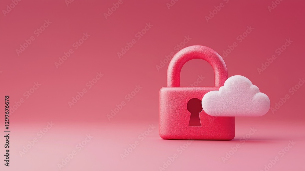 Fototapete Digital safety and privacy security concept with cloud protection on red background for web and app development