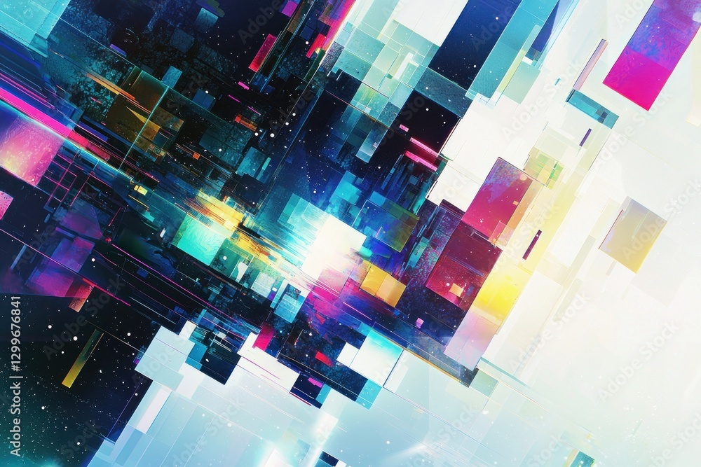 Poster dynamic layers of geometric shapes in vibrant hues modern art style background future tech abstract 