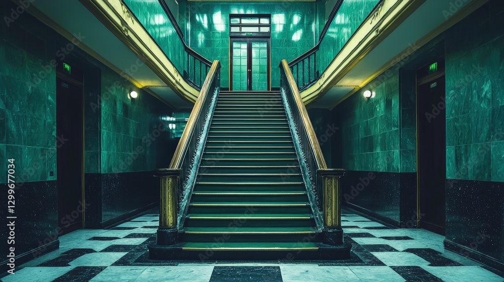 Poster grand staircase in a building showcasing architectural elegance and style with intricate details and