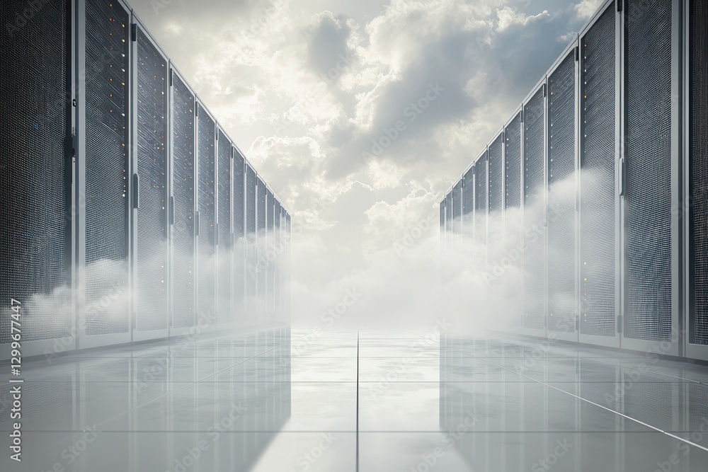 Fototapete Digital domain server room with cloud computing atmosphere showcasing data center infrastructure and technology innovation