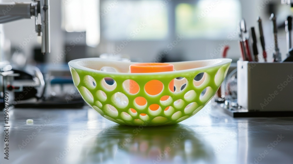 Leinwandbilder artistic 3d printed bowl with honeycomb pattern innovative design on table in bright studio setting