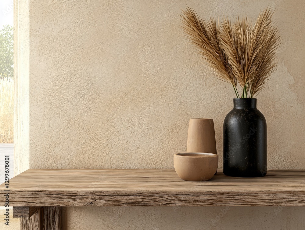 Poster beautifully arranged vase with fresh flowers and an additional decorative vase on a table creating a