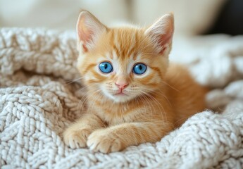 Fototapeta premium Adorable Orange Kitten with Blue Eyes
