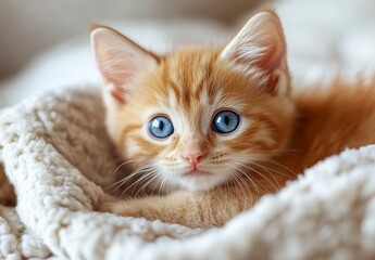 Obraz premium Cute Ginger Kitten Staring In Blanket