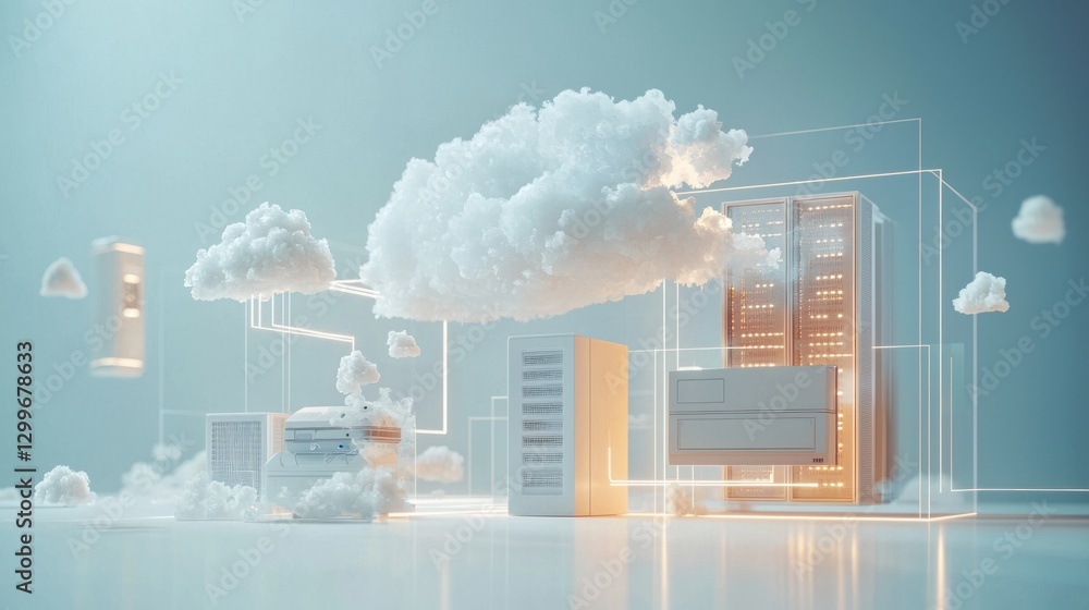 Fototapete Ethereal Cloud Computing Architecture Visualization of Data Centers with Cloud Integration and Modern Technology for Digital Solutions