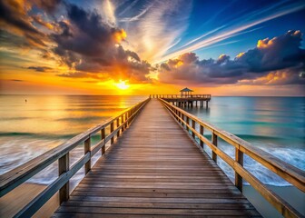 Obraz premium Serene Beach Pier at Sunset: Stunning Coastal Landscape Photography